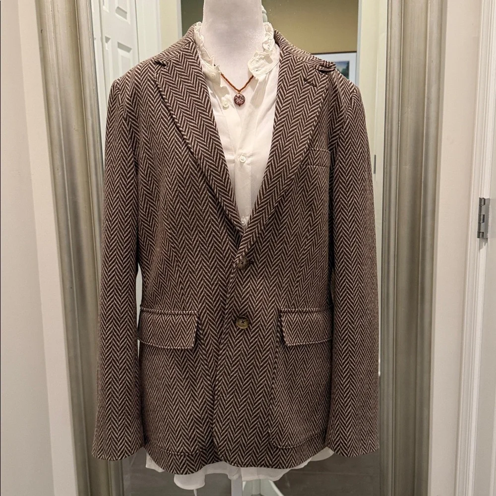 Polo Ralph Lauren Brown Cream Wool blend Blazer Size 16 - Picture 3 of 13